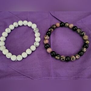 Balance & Calm Duo – Rhodonite & Howlite Natural Stone Bracelets Inner peace.